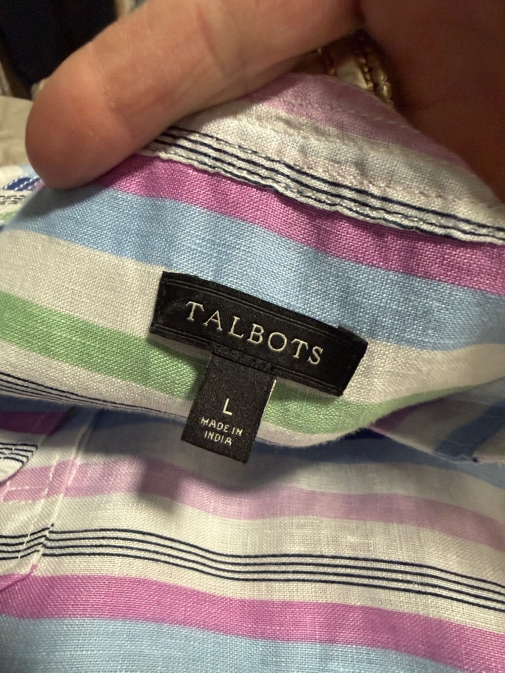 Talbots Stripe Linen Camp Shirt with Roll Tab Long Sleeve Size Large - Picture 9 of 12